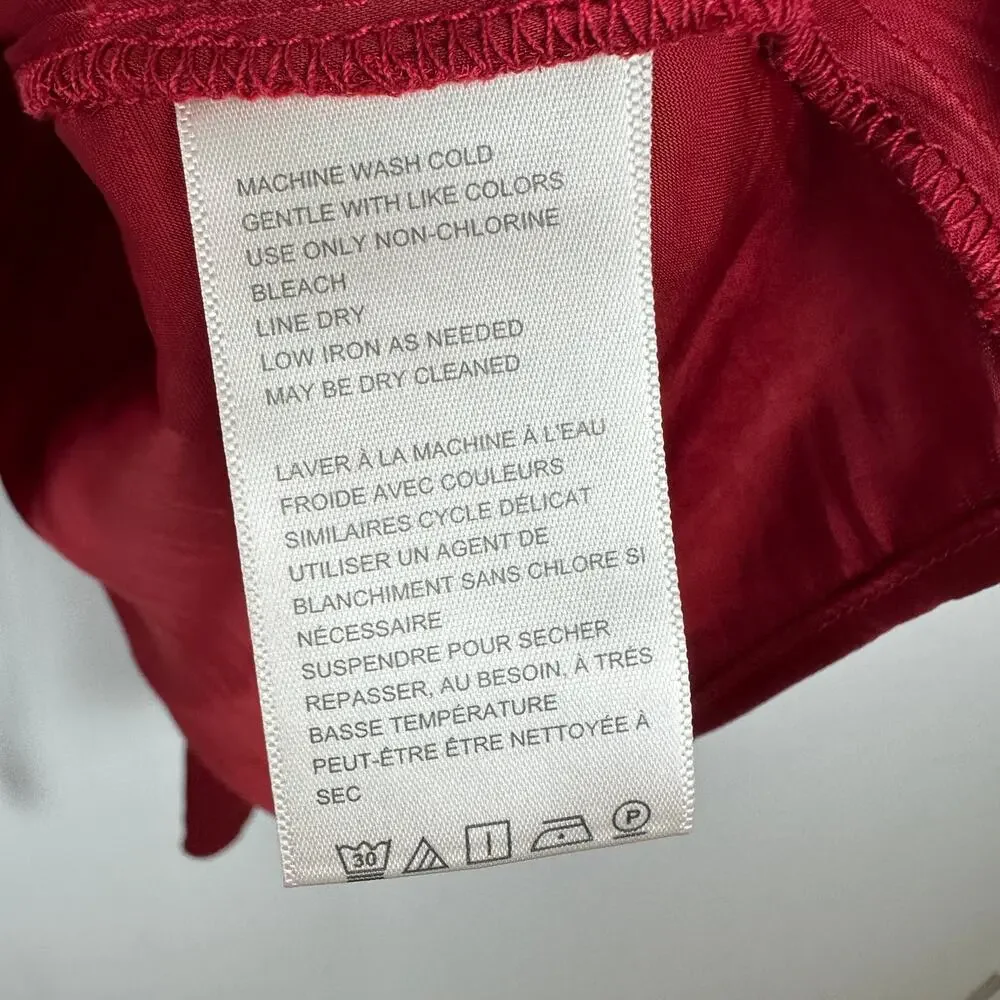 Free People Arabella Blouse Rubies Red Satin Long Sleeve Bow Back Medium NWT
